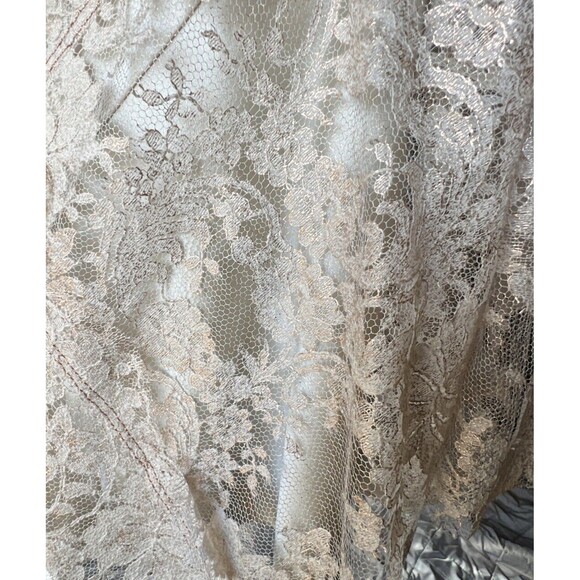 Lisa Baday Skirt 10 Metallic Peach Floral Lace Over Cream Silk A Line Zip Canada - Picture 4 of 13